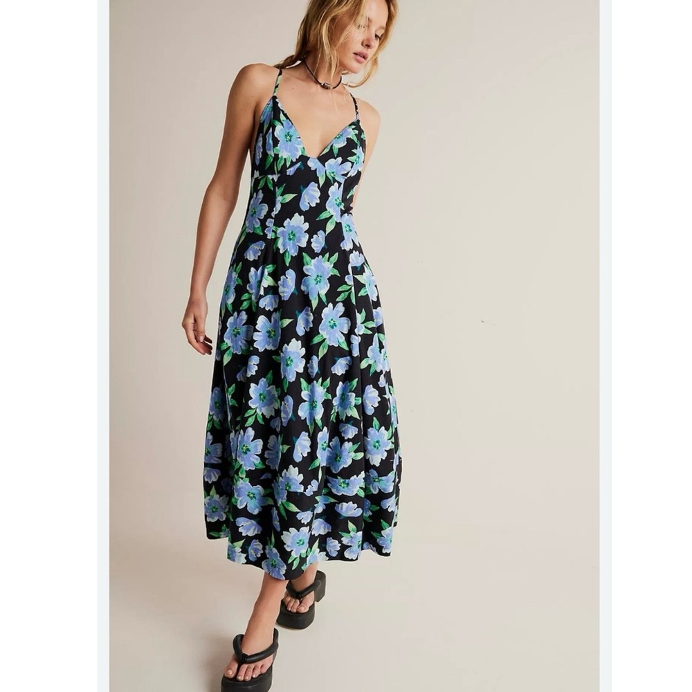 Free People Finer Things Printed Midi Dress Size Large